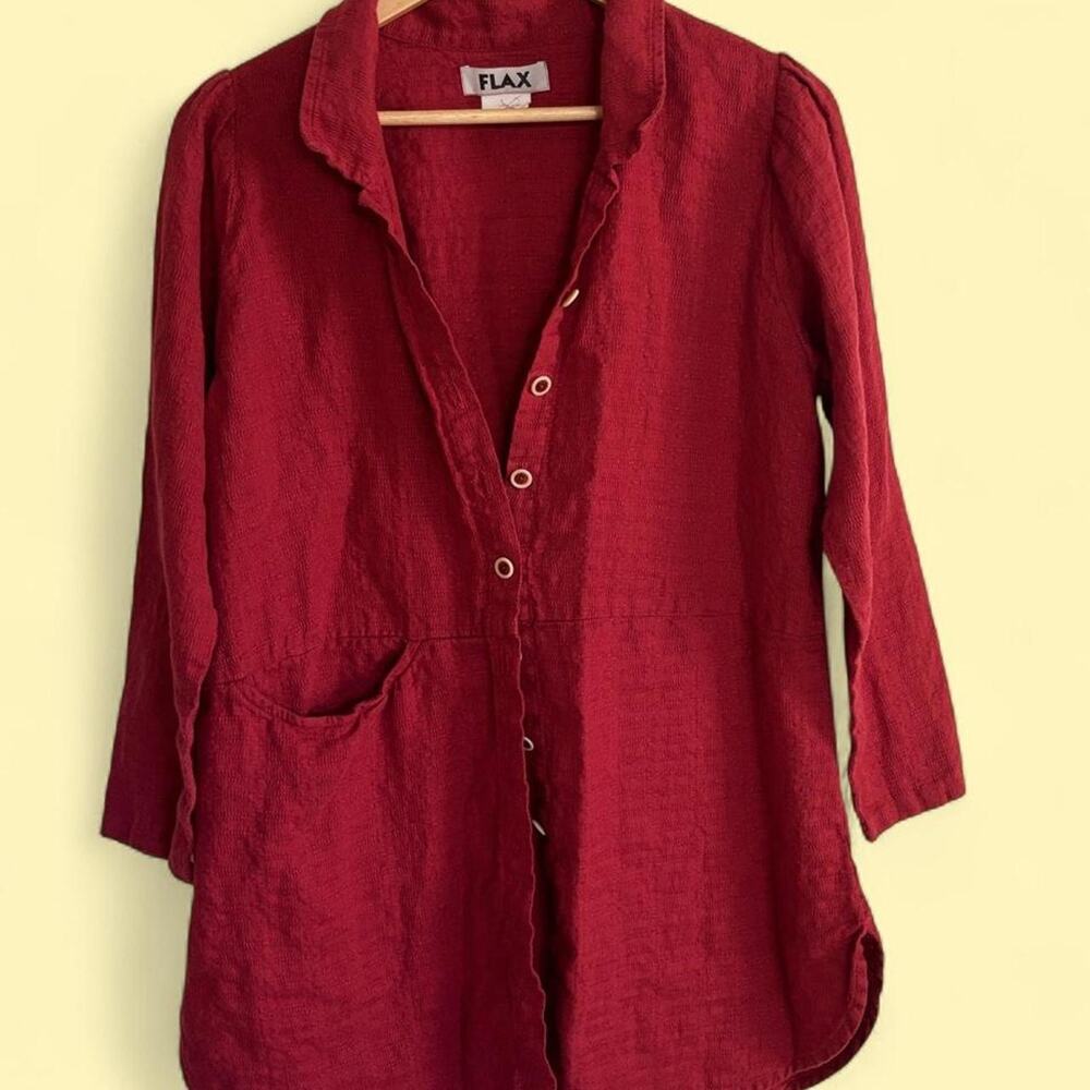 Vintage 90s Red Linen Button-Up Cardigan